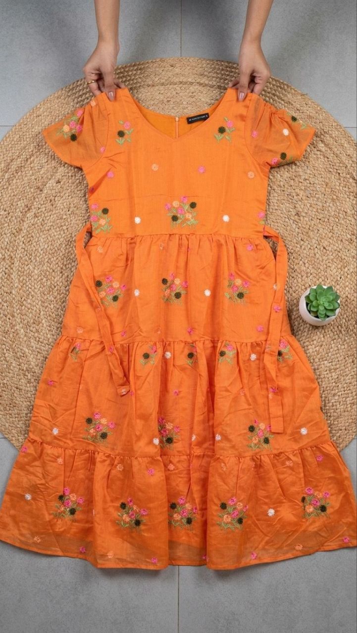 Celebrate this joy of dressing in the best way  Here presenting you a beautiful and comfortable maxi for the upcoming season with beautiful Flowers All Over  And Beautiful Neckline and Slevees Pattern