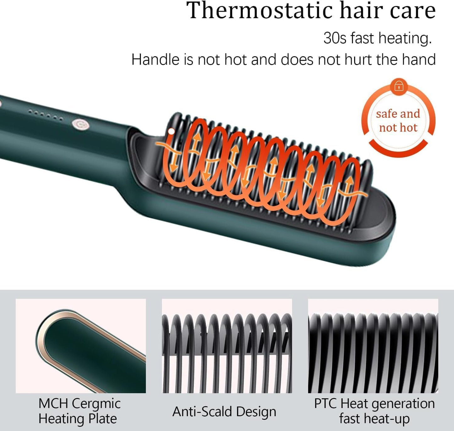 Ceramic Hair Straightening Comb, Hair Straightener for Woman, Electric Hair Brush Straightener Comb for Smooth, Silky Hair - Straightener Brush with 30s Heating, 5 Heat Settings