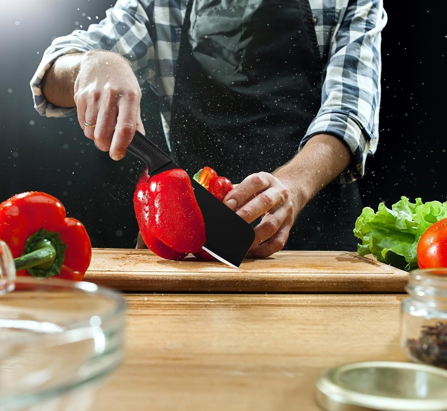 Klick n shop Stainless Steel Kitchen Knife Set – 3 Piece Chef, Utility & Paring Knives with Blade Cover | Sharp Vegetable, Fruit & Meat Cutting Knives with Ergonomic Handle (Black)