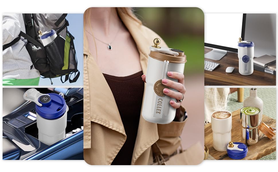 Travel Mug, Insulated Coffee Cup with Leakproof Lid,Vacuum Insulation Stainless Steel Reusable for Hot Cold Coffee, Non-Slip Protective Cover 12 Hours Vacuum Insulation - 420 ML- PCS 1