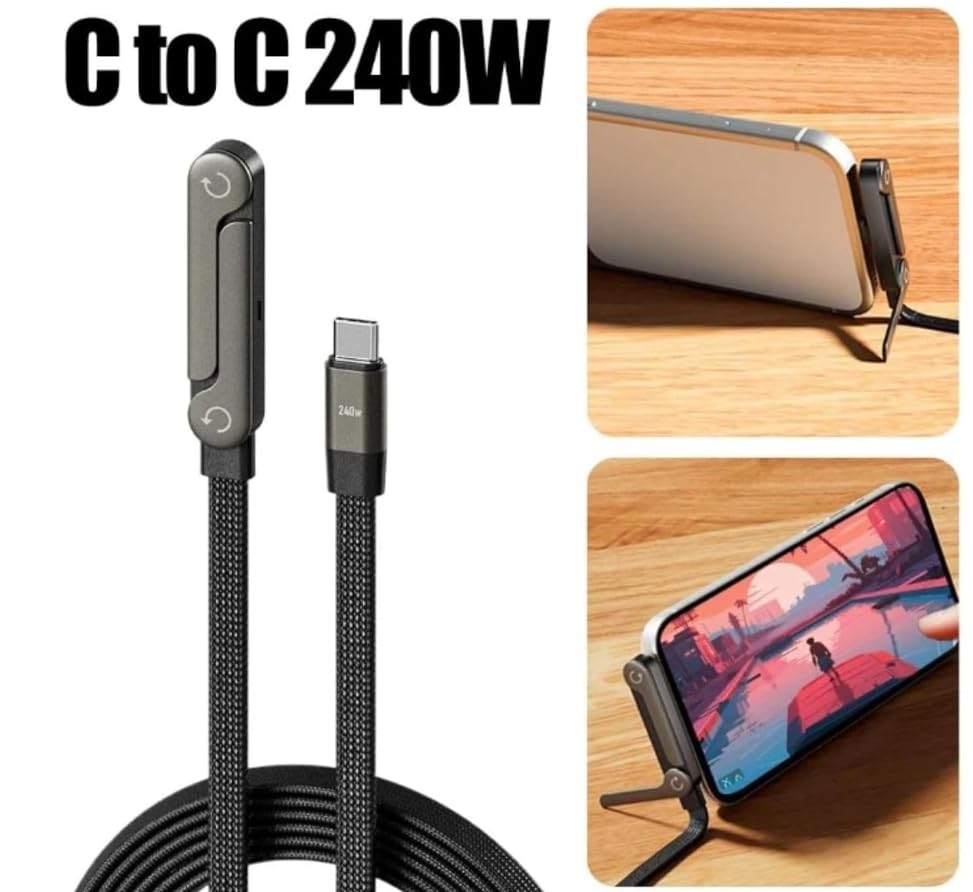 SHAYOXA USB-C to USB-C Braided Cable, 240W Fast Charging, Foldable Connector, Black