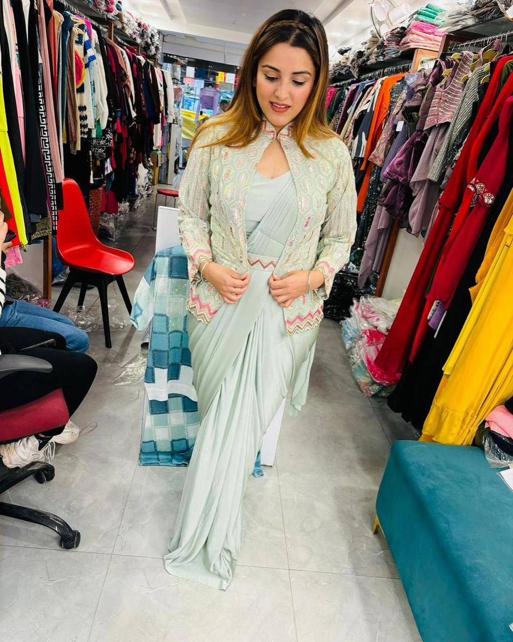 TRENDING STYLE NEW FANCY READY TO WEAR SAREE WITH SEQUENCE EMBROIDERY WORK KOTI AND FULLSTITCHED BLOUSE ??