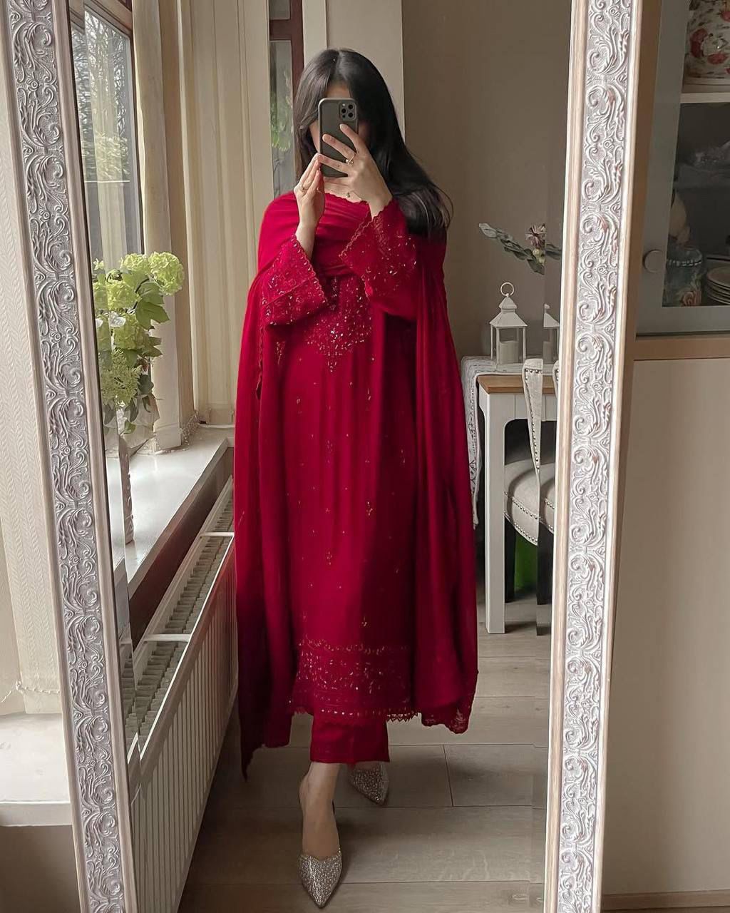 EXCLUSIVE 3 PIECE PLAZZO PAIR WITH   DUPATTA IN SEQUENCE EMBROIDERY WORK ✨