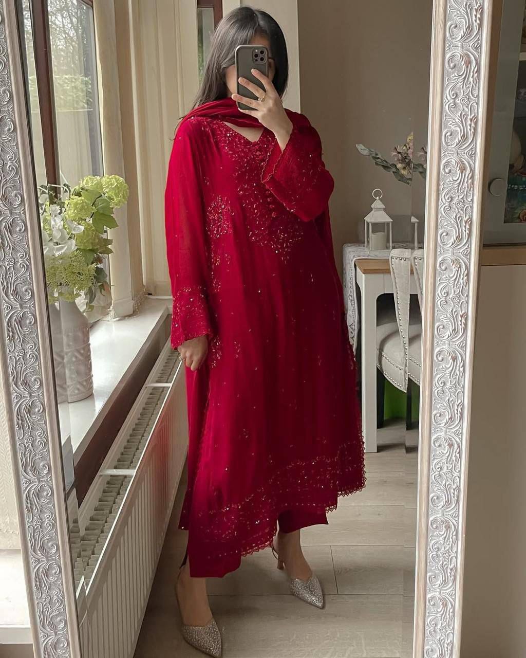 EXCLUSIVE 3 PIECE PLAZZO PAIR WITH   DUPATTA IN SEQUENCE EMBROIDERY WORK ✨