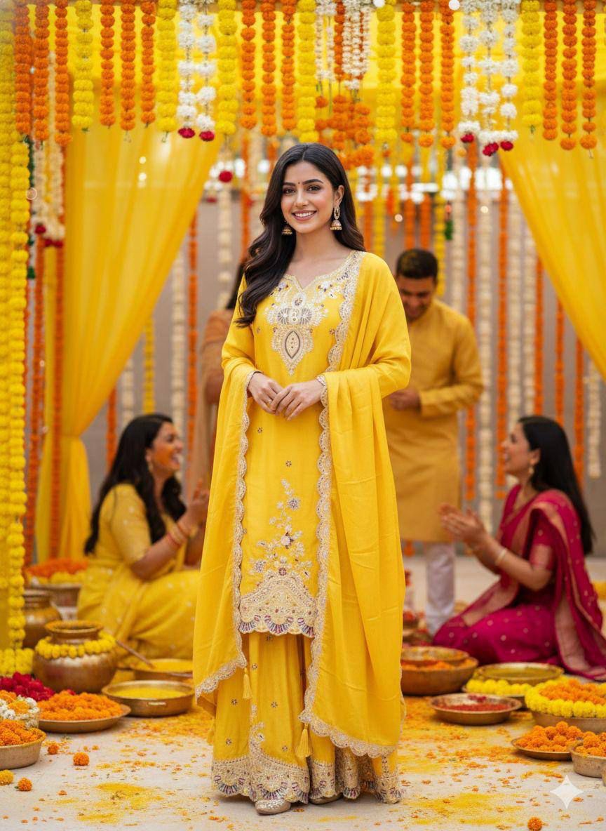 EXCLUSIVE AND TRENDY FOR WEDDING SEASON OUR SEQUENCE EMBROIDERED TOP, PLAZZO AND DUPATTA