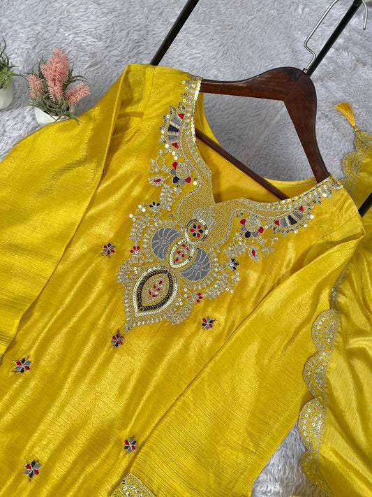 EXCLUSIVE AND TRENDY FOR WEDDING SEASON OUR SEQUENCE EMBROIDERED TOP, PLAZZO AND DUPATTA