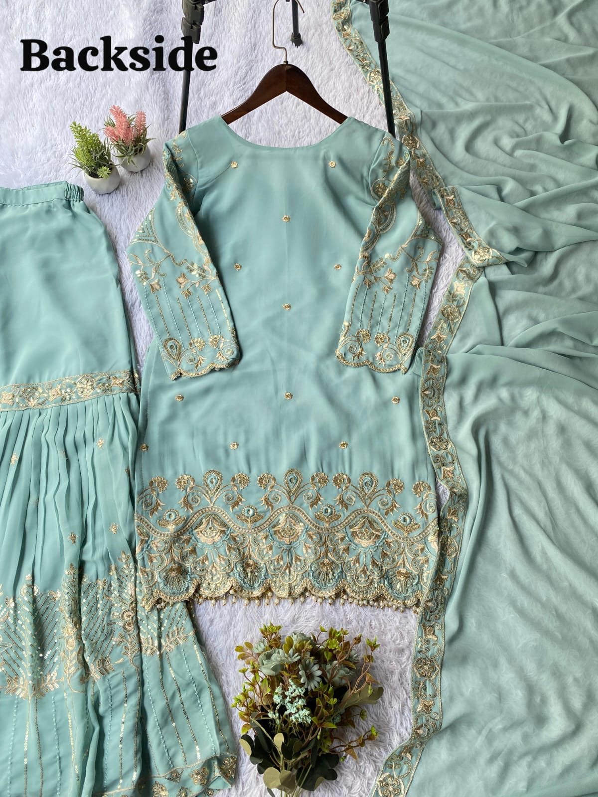 SEQUENCE EMBROIDERY WORKED TOP, SARARA AND DUPATTA