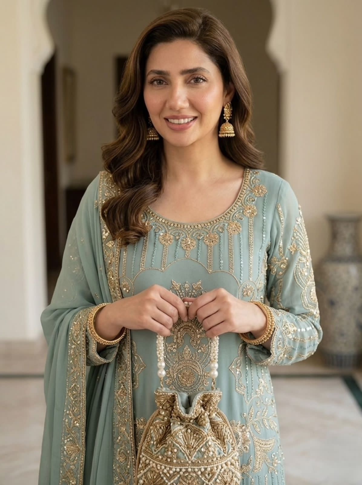 SEQUENCE EMBROIDERY WORKED TOP, SARARA AND DUPATTA