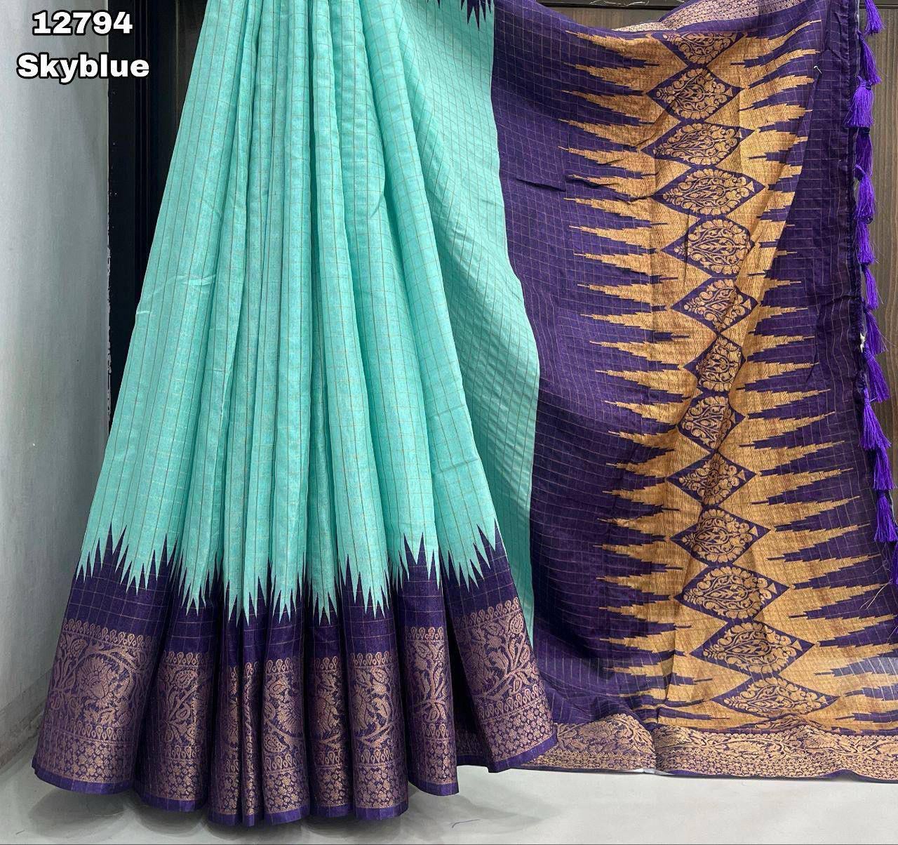 Elegant Turquoise & Purple Heritage Saree