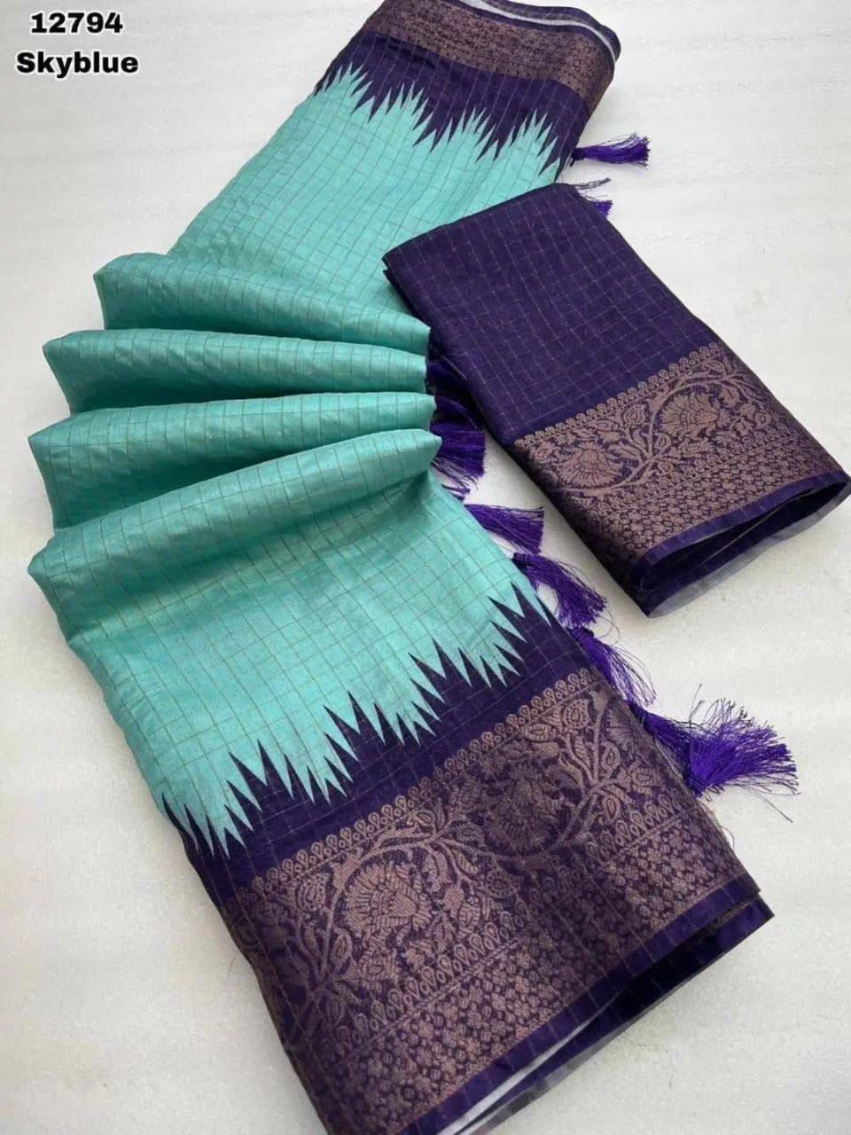 Elegant Turquoise & Purple Heritage Saree