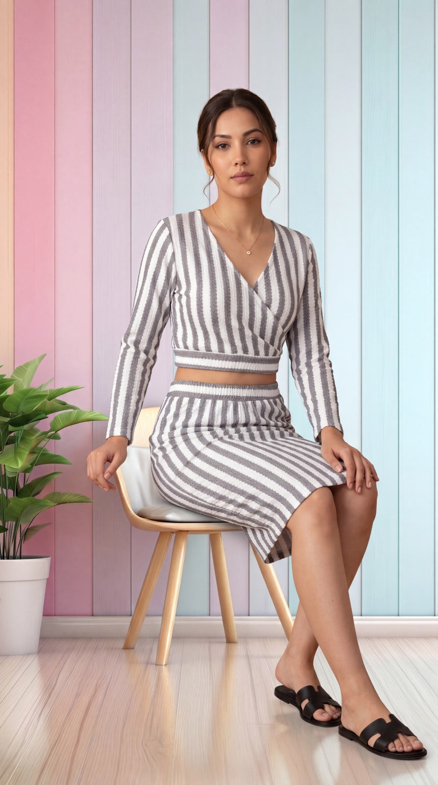 Nihareeka® Women’s Trendy Fancy Elegant Multi Color Printed Greenish Cream Co-Ords Sets (Crop Top & Skirt) Western Wear Summer Collection.