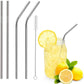 Warmfinity Stainless Steel Straws with Cleaning Brush for Kids & Adults, Bent Reusable Metal Straws, Cutlery (Pack of 4 Straight & 4 Bent, 2 Brush) Long Steel Straws for Drinking & Drinks, Silver