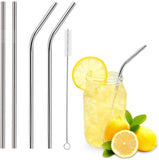 Warmfinity Stainless Steel Straws with Cleaning Brush for Kids & Adults, Bent Reusable Metal Straws, Cutlery (Pack of 4 Straight & 4 Bent, 2 Brush) Long Steel Straws for Drinking & Drinks, Silver