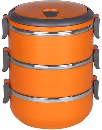 3 Layer Lunch Box with Lock -Orange