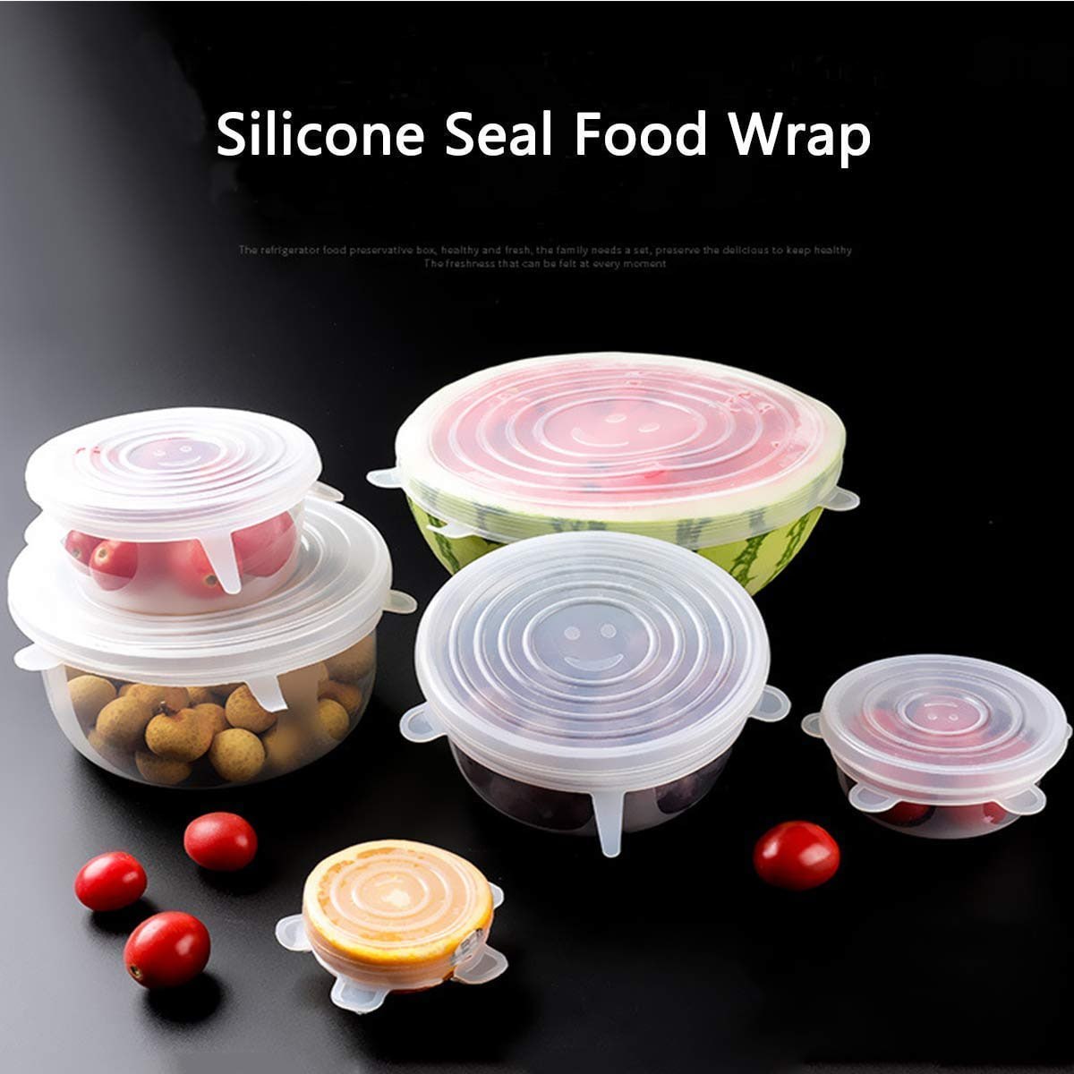 HaveAdeal Silicon Reusable Flexible lids forFood Covers Containers Stretch wrap and Seal Lids, Silicon Food wrap for Bowl Kitchen - Set of 6 with Various Sizes
