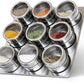 9-Pcs Stainless Steel Magnetic Spice Jars with Rack – Round Masala Containers & Spray Tins for Kitchen Storage