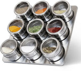 9-Pcs Stainless Steel Magnetic Spice Jars with Rack – Round Masala Containers & Spray Tins for Kitchen Storage