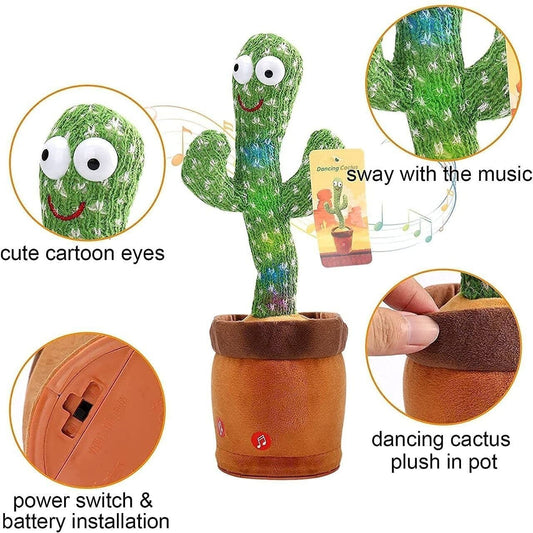 Dancing Cactus Talking Toy, Cactus Plush Rechargeable Toy, Wriggle & Singing Recording Repeat What You Say Funny Education Toys for Babies Children Playing, Home Decorate