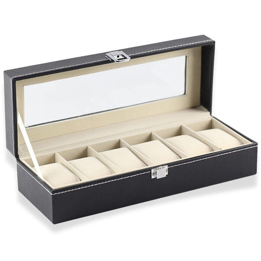 ZENWOOD Leatherette Unisex 6 Slots Watch Box Case in Black and Beige Color (without Watches)