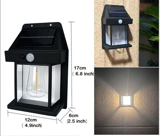 Solar Powered Wall Light with Motion Sensor | Waterproof Outdoor Solar Lamp | Decorative Balcony & Garden LED Lantern | Automatic No-Wiring ABS Body Wall Mounted Security Light