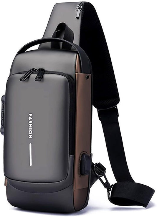 Waterproof Polyester Slim Unisex Crossbody Sling Bag Chest Backpack Men's Shoulder Bag, Leisure Travel Handbag, Hard Shell Anti-Theft Chest Bag