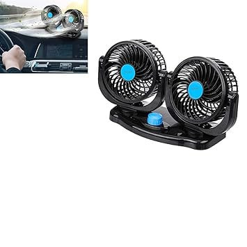 12V Dual Head Car Cooling Fan | 360° Rotatable Air Circulator | 2 Speed Adjustable Dashboard Fan | Portable Car Fan for SUV, Van & Truck (Black)