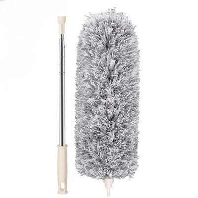 Microfiber Feather Duster Bendable & Extendable Fan Cleaning Duster with 100 inches Expandable Pole Handle Washable Duster for High Ceiling Fans, Window Blinds, Furniture (Grey)