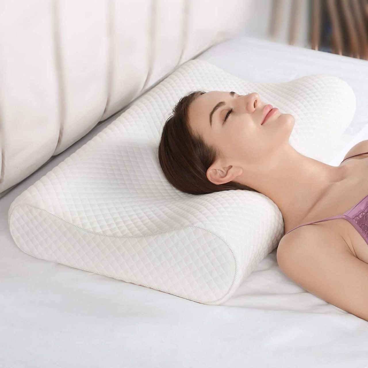 Memory Foam Cervical Pillow for Sleeping - Orthopedic Contoured Neck Pillow for Neck and Shoulder Pain (Standard - 21 x 13 Inch, White Bamboo Cover, Pack of 1)