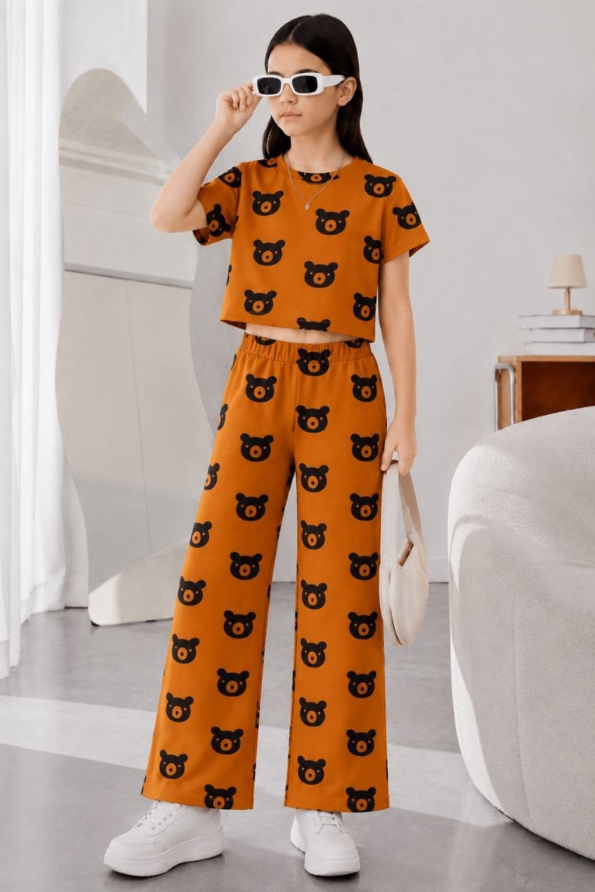 Girls Co-Ord Set | Half Sleeve Crop Top & Wide Leg Palazzo Set | Casual Wear | Soft & Comfortable | Kids Outfit