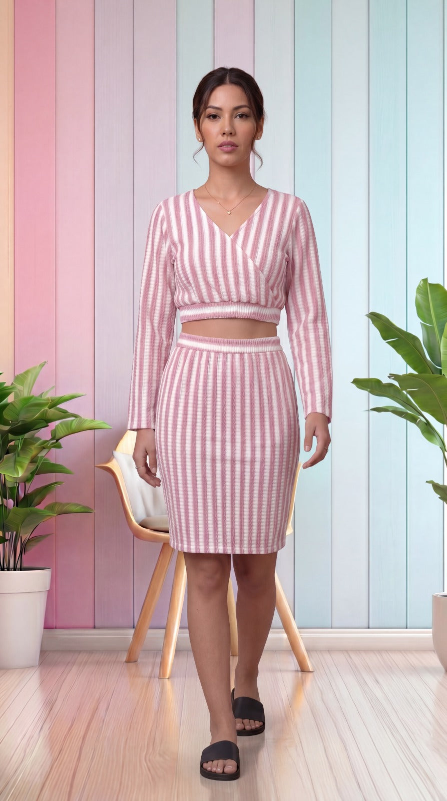 Nihareeka® Women’s Trendy Fancy Elegant Multi Color Printed Greenish Cream Co-Ords Sets (Crop Top & Skirt) Western Wear Summer Collection.