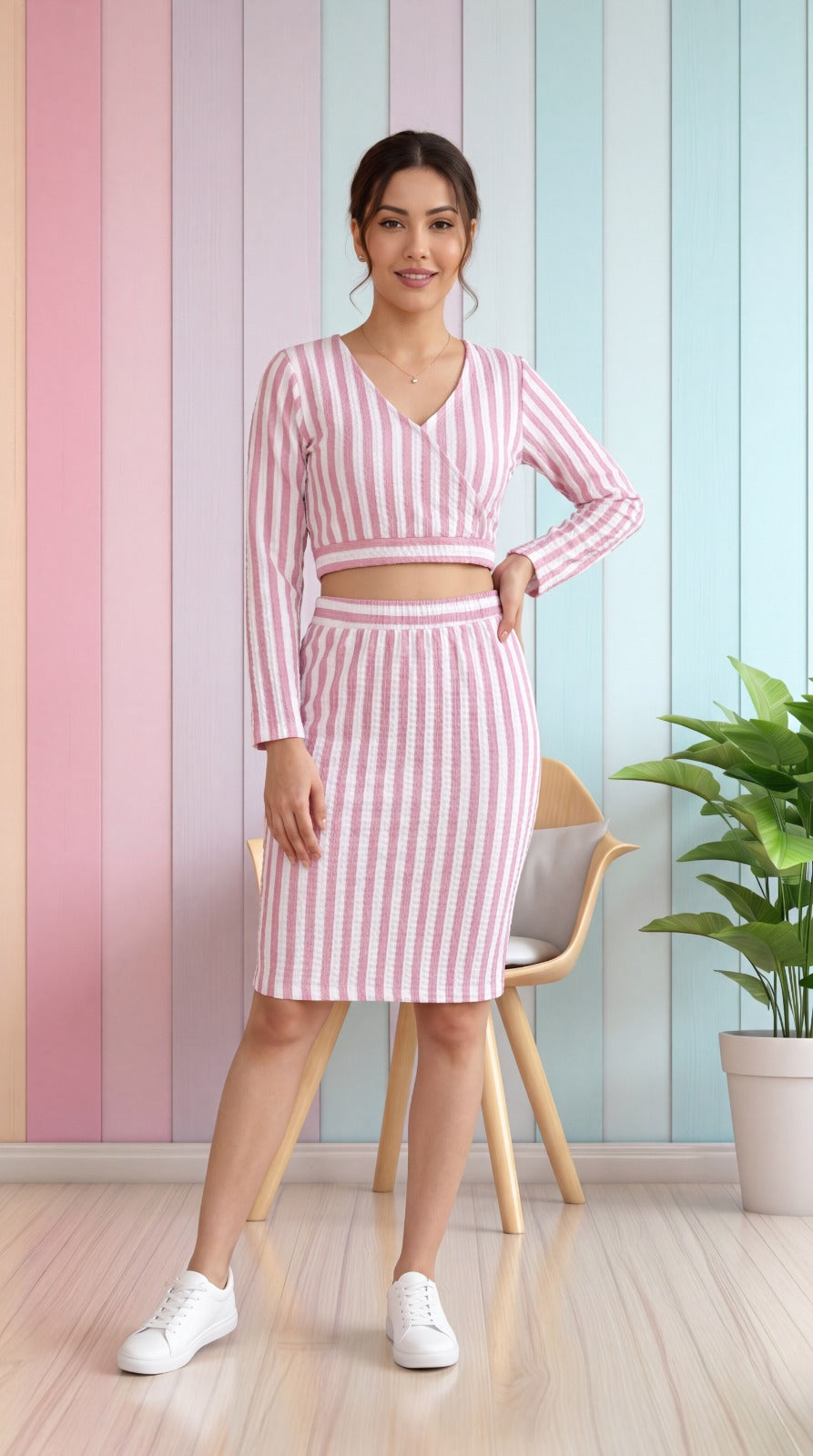 Nihareeka® Women’s Trendy Fancy Elegant Multi Color Printed Greenish Cream Co-Ords Sets (Crop Top & Skirt) Western Wear Summer Collection.