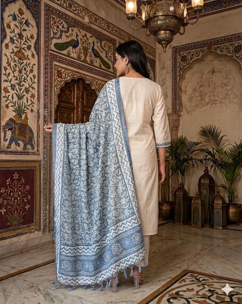 Womens Ethnic Embroidery Top Pant And Dupatta Set