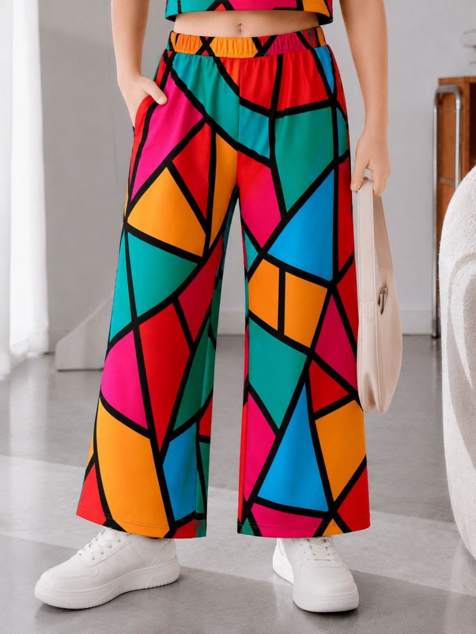 Girls Co-Ord Set | Half Sleeve Crop Top & Wide Leg Palazzo Set | Casual Wear | Soft & Comfortable | Kids Outfit