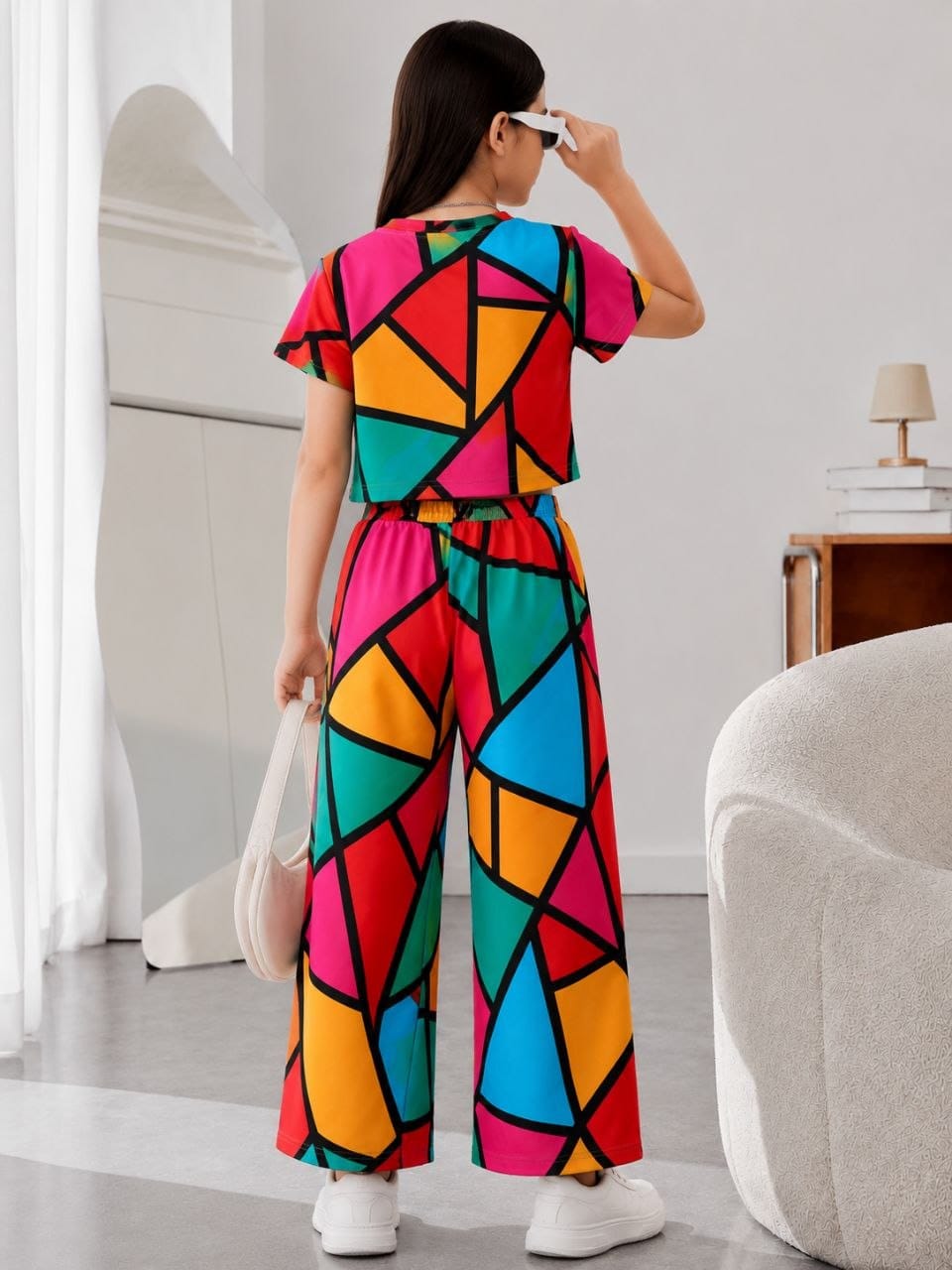 Girls Co-Ord Set | Half Sleeve Crop Top & Wide Leg Palazzo Set | Casual Wear | Soft & Comfortable | Kids Outfit
