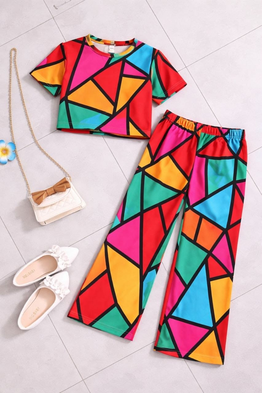 Girls Co-Ord Set | Half Sleeve Crop Top & Wide Leg Palazzo Set | Casual Wear | Soft & Comfortable | Kids Outfit
