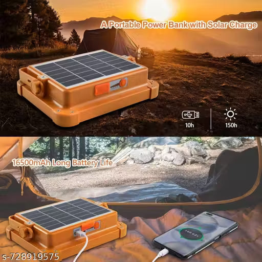 GAJ Portable Solar LED Work Light with Rechargeable Battery, Stepless Brightness – Orange – Ideal for Outdoor & Emergency Lighting