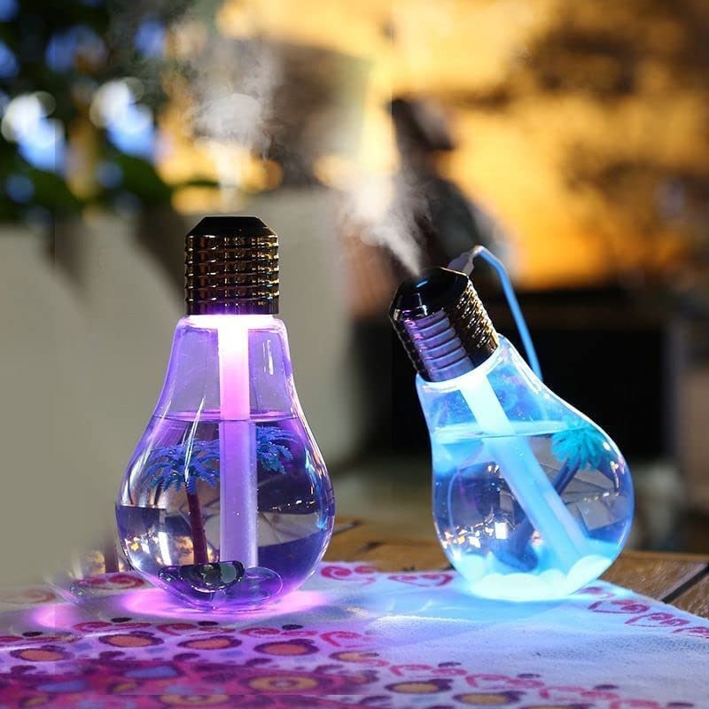 GELON 400ml Colorful USB LED Night Light Bulb Mini Humidifier Micro Spray Hydrating Desktop Cool Mist Maker Automatic Shut-Off Air Purifier for Home, Office, Bedroom