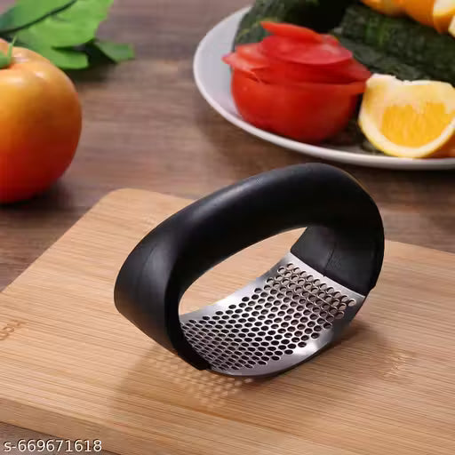 Stainless Steel Garlic Press Rocker Crusher & Mincer with Ergonomic Handle – Manual Garlic Masher for Easy Chopping & Kitchen Cooking Tool"