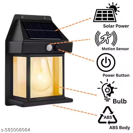 Solar Powered Wall Light with Motion Sensor | Waterproof Outdoor Solar Lamp | Decorative Balcony & Garden LED Lantern | Automatic No-Wiring ABS Body Wall Mounted Security Light
