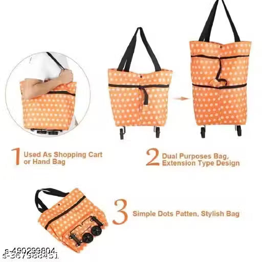 Ayuransh Expandable Shopping Trolley Bag with Wheels, Foldable, Random Patterns and Colors