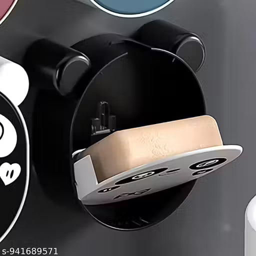 NEXTGEN Plastic Cute Panda Soap Box – Wall Mounted Flip-Top Drain Soap Case | No Drilling, Waterproof Bathroom Storage Box for Soap, Towels & More