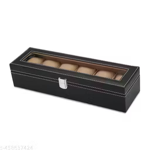 ZENWOOD Leatherette Unisex 6 Slots Watch Box Case in Black and Beige Color (without Watches)