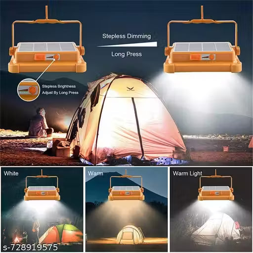 GAJ Portable Solar LED Work Light with Rechargeable Battery, Stepless Brightness – Orange – Ideal for Outdoor & Emergency Lighting