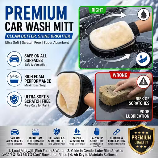 Ultra Soft Microfiber Car Cleaning Wash Mitt | Scratch Free Cleaning Glove for Car & Bike (Pack of 1)Car Cleaning Wash Mitt / Microfiber Cleaning Glove. pack of 1