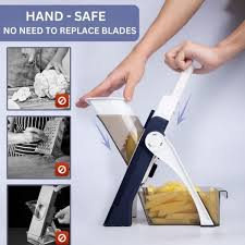 Adjustable Mandoline Slicer Vegetable Cutter with Container - Stainless Steel Blade Potato Chips Maker, French Fries Cutter, Wafer Slicer, Julienne Chopper for Kitchen Use