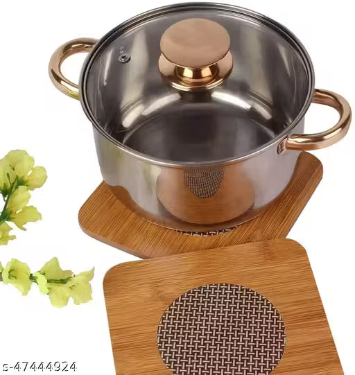 Square Shape Heat Resistant Wooden Coaster Pad Place mat for Hot Bowl Tea Cup, Kitchen Dining Pan Pot Holder,(Pack of 2 Pcs, Size 15cm)