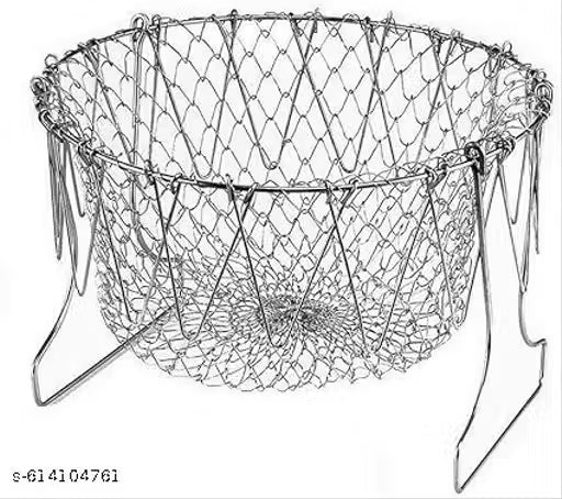 Stainless Steel Foldable Chef Basket | Steam, Rinse, Strain & Fry Basket | Kitchen Strainer Tool