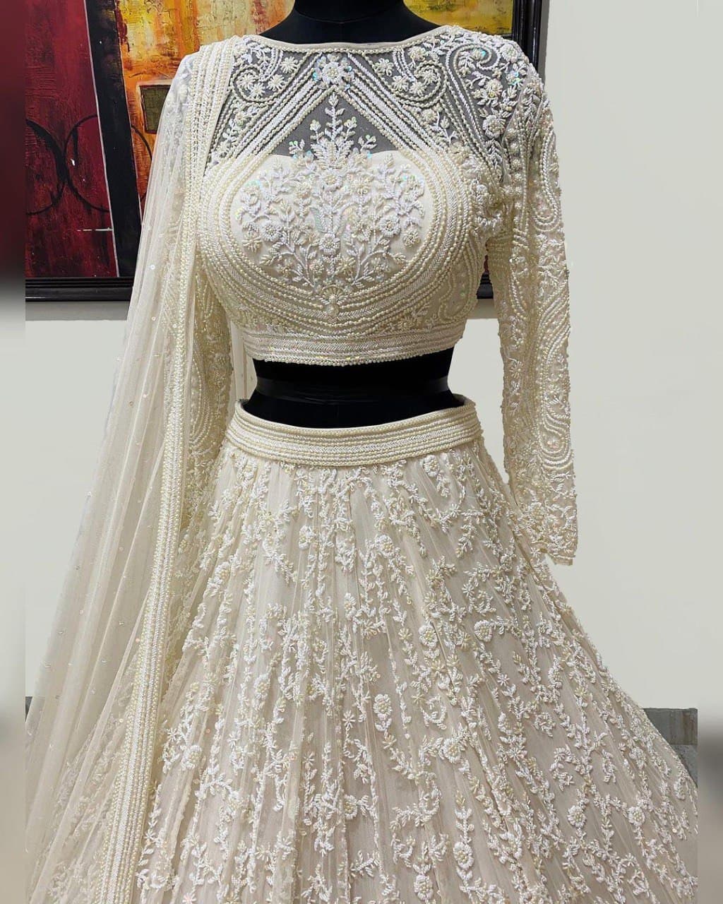 DESIGNER COLLECTION WHITE GEORGETTE HEAVY EMBROIDERY WORK LEHENGHA CHOLI SET