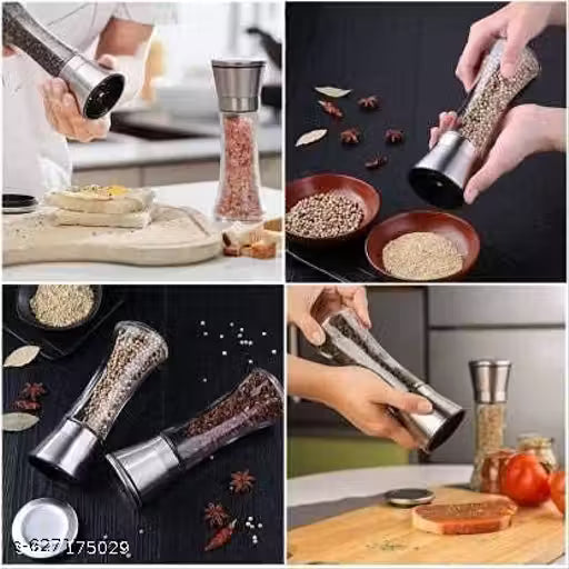 NBK Steel Salt and Pepper Grinder Adjustable Ceramic Sea/ Salt Grinder & Pepper Grinder - Tall Glass Salt and Pepper Shakers - Pepper Mill & Salt Mill