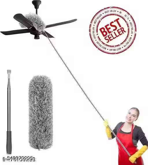 Microfiber Feather Duster Bendable & Extendable Fan Cleaning Duster with 100 inches Expandable Pole Handle Washable Duster for High Ceiling Fans, Window Blinds, Furniture (Grey)